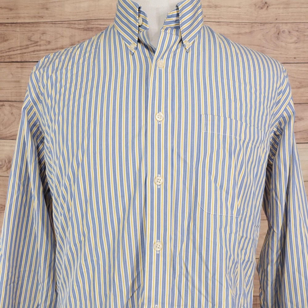 Kirkland Signature Dress Shirt Mens 17 32/33 Blue Stripe Non-Iron Long Sleeve
